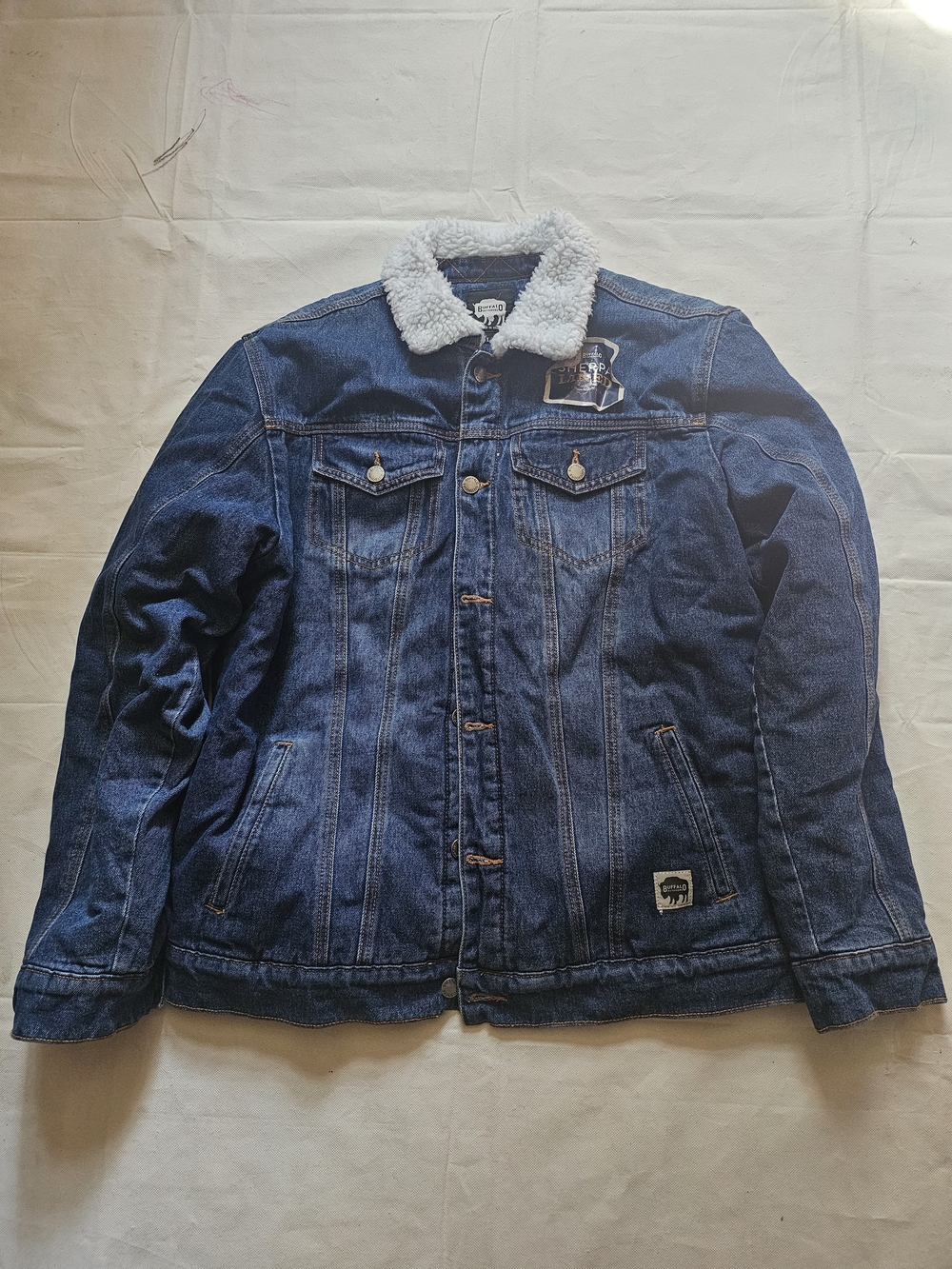 Buffalo Dark Blue Denim Jacket with White Sherpa Collar